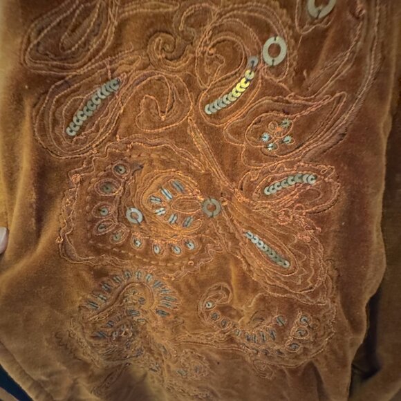 Chico's rust lined velvet embroidered beaded blazer Size 3 - Picture 5 of 7